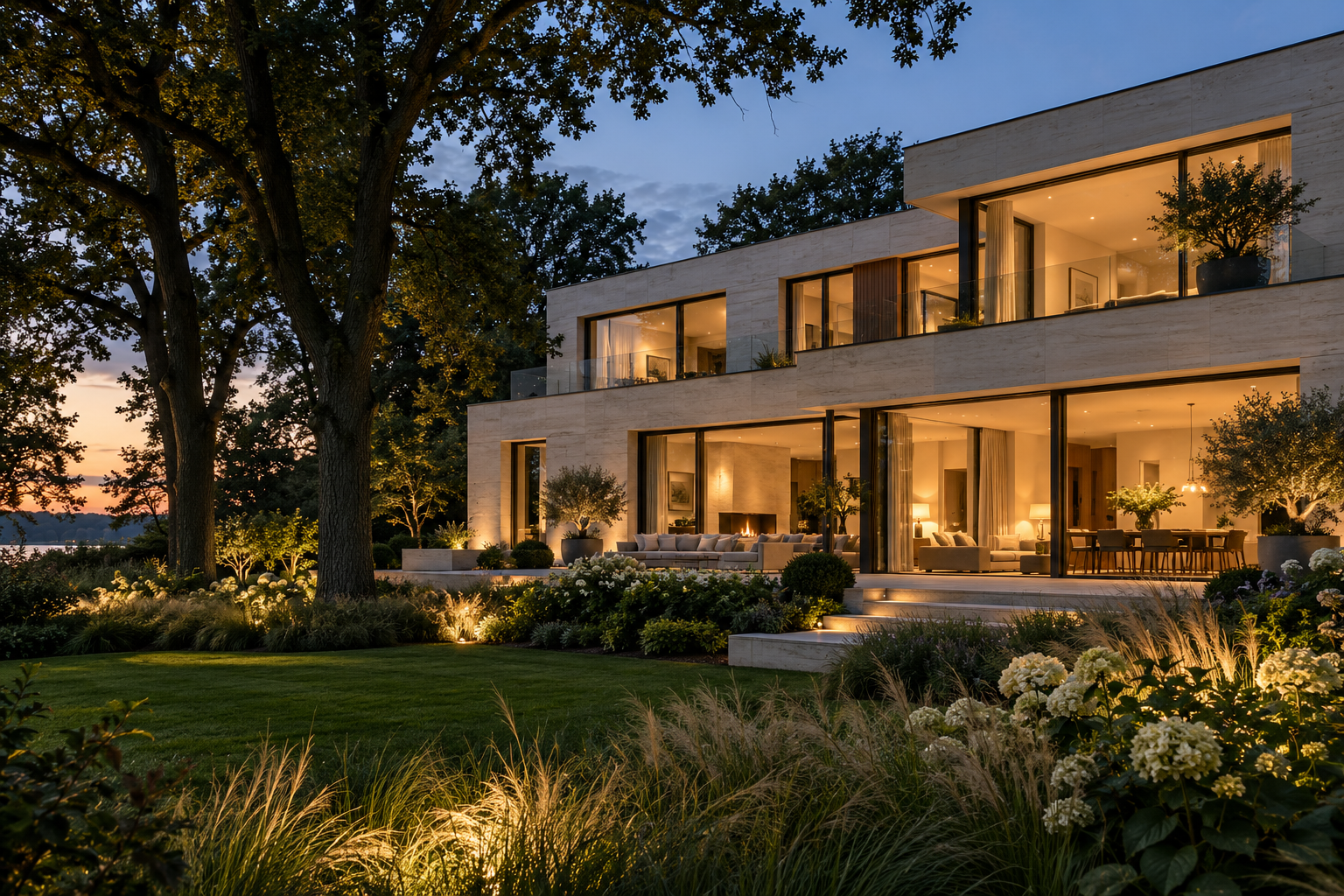 Exklusive Villa im warmen Abendlicht
